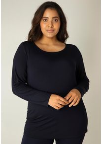 Langarmshirt Base Level Curvy, Damen, Gr. 52, blau (dunkelblau), Web, Obermaterial: 96% Viskose, 4% Elasthan, unifarben, regular fit h&uuml;ftbedeckend, Rundhals, Shirts Langarmshirt, mit Rundhalsausschnitt