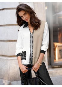 Langarmbluse Inspirationen, Damen, Gr. 40, wei&szlig;, beige, 100% Viskose, gemustert, mehrfarbig, V-Ausschnitt, Blusen Langarmbluse