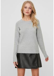 V&eacute;ro Moda Rundhalspullover VERO MODA "VMDOFFY", Damen, Gr. S, grau (light grau melange), Strick, Obermaterial: 94% Polyester, 3% Elasthan, 3% Nylon, meliert, Basic, figurumspielend h&uuml;ftlang, Rundhals, Raglan&auml;rmel Rippstrickb&uuml;ndchen, Pullover Rundhalspullover, in melierter Optik