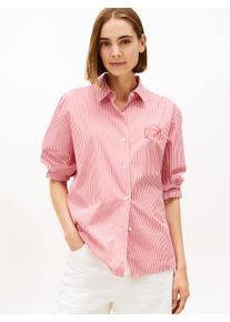 Hemdbluse Tommy Hilfiger "COTTON EASY SHIRT", Damen, Gr. 42, primary rot, ecru stripe, Web, Obermaterial: 100% Baumwolle, gestreift, regular fit Po-bedeckend, Rundhals, Blusen Hemdbluse