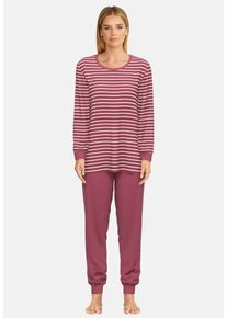 G&ouml;tzburg Pyjama G&Ouml;TZBURG "Herbstbl&uuml;te", Damen, Gr. 44 (XXL), rot (rot, mittel, ringel), Interlock, Obermaterial: 100% Baumwolle, gestreift, bequem lang, Rundhals, B&uuml;ndchen, Homewear-Sets Pyjama, Langarm, Rundhalsausschnitt, Baumwolle, weich, elastisch
