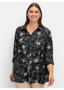 sheego Gro&szlig;e Gr&ouml;&szlig;en Longbluse mit Bl&uuml;mchen-Print, schwarz-bedruckt, Gr&ouml;&szlig;e 48 - Damen