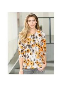 Langarmshirt Classic Basics "Shirt", Damen, Gr. 52, gelb (gelb, bedruckt), 100% Baumwolle, bedruckt, gebl&uuml;mt, gemustert, mehrfarbig, Rundhals, Shirts Langarmshirt