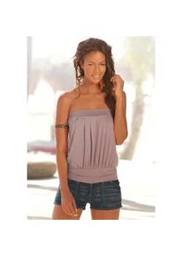 Bandeautop Lascana, Damen, Gr. 40/42, beige (puder), Jersey, Obermaterial: 95% Viskose, 5% Elasthan, unifarben, figurumspielend h&uuml;ftlang, Tops, mit schmeichelnder Raffung, schulterfrei, elastisch