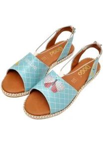 Sandale DOGO "Hazel Sandale Les Papillons Damen Sandalen", Damen, Gr. 39, Normalschaft, blau, Lederimitat, Schuhe Sandale, Handgefertigt