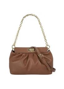 Umh&auml;ngetasche CLUTY, Damen, Gr. B/H/T: 24cm x 14cm x 8cm onesize, braun (cognac), Leder, leicht gl&auml;nzend, unifarben, Taschen Umh&auml;ngetasche, echt Leder, Made in Italy