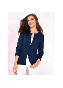 Strickjacke Classic Basics, Damen, Gr. 42, blau (marine), 100% Baumwolle, unifarben, figurumspielend, Strickjacken Strickjacke