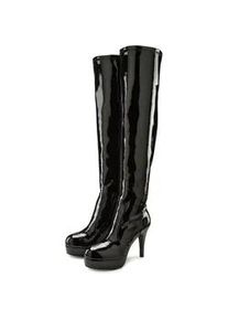 Overkneestiefel "High-Heel-Stiefelette mit Plateau", Damen, Gr. 39, schwarz, Obermaterial: 100% Lederimitat. Decksohle: 100% Lederimitat. Futter: 100% Textilmaterial. Laufsohle: 100% Synthetik, Lascana BELLE AFFAIRE, gl&auml;nzend, unifarben, Schuhe Rei&szlig;verschlussstiefel High Heel Stiefel Overknee-Stiefel, in erotischer Lack-Optik