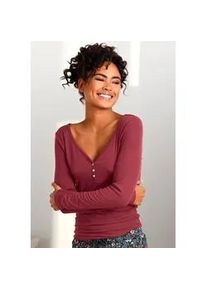 Pyjamaoberteil s.Oliver, Damen, Gr. 32/34, rot (bordeaux), Feinripp, Obermaterial: 63% Polyester, 33% Viskose, 4% Elasthan, unifarben, Basic, k&ouml;rpernah h&uuml;ftlang, V-Ausschnitt, eingesetzt, Shirts, aus geripptem Stoff mit Zier-Knopfleiste