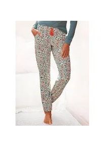 Schlafhose Lascana, Damen, Gr. 44/46, N-Gr, beige (ecru), Single Jersey, Obermaterial: 60% Polyester, 36% Viskose, 4% Elasthan, gebl&uuml;mt, loose fit lang, Hosen Schlafhose, im Blumen Allover-Druck