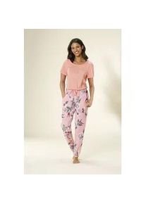 Pyjama Vivance DREAMS, Damen, Gr. 32/34, orange (coral, apricot), Single Jersey, Obermaterial: 100% Baumwolle, gebl&uuml;mt, Basic, bequem lang, Rundhals, angeschnitten, Homewear-Sets Pyjama, mit Blumendruck