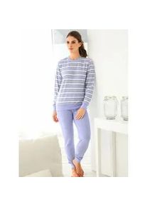 Schlafanzug, Damen, Gr. 48/50, lila (flieder, geringelt), Oberteil: 55% BW, 45% Polyester% 2 Teile mit untersch. Material, 80% Baumwolle, 20% Polyester, Homewear-Sets Schlafanzug