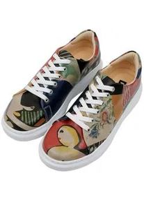 Plateausneaker DOGO "Myra Low-Top Sneaker Relationships Damen Sneaker", Damen, Gr. 38, Normalschaft, bunt (natur), Lederimitat, Schuhe Skaterschuh Plateausneaker Sneaker low, Handgefertigt