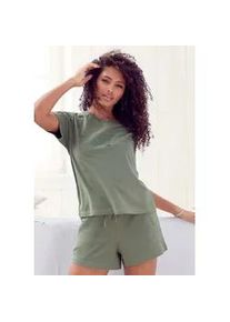 Shorty Kangaroos, Damen, Gr. 44/46, gr&uuml;n (khaki), Single Jersey, Obermaterial: 100% Baumwolle, bedruckt, bequem kurz, Rundhals, Raglan&auml;rmel, Homewear-Sets Shorty, mit Slogan-Frontdruck