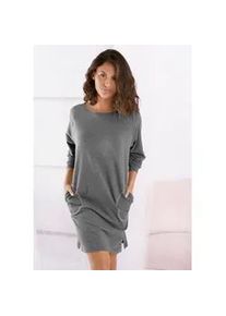 Sleepshirt Vivance DREAMS, Damen, Gr. 36/38, N-Gr, grau (melange, dunkelgrau), Single Jersey, Obermaterial: 60% Polyester, 36% Viskose, 4% Elasthan, meliert, unifarben, Basic, ca. Mitte Oberschenkel, Kleider Sleepshirt, mit aufgesetzten Eingrifftaschen