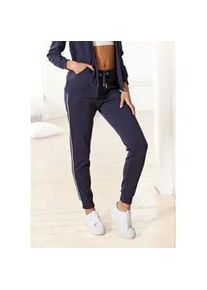 Relaxhose Kangaroos, Damen, Gr. 56/58, N-Gr, blau (marine), Interlock, Obermaterial: 60% Baumwolle, 40% Polyester, unifarben, Basic, Basic lang, Hosen Relaxhose Homewear Hose, mit kontrastfarbenem Piping, Loungewear