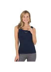 Tanktop TRIGEMA "TRIGEMA Tr&auml;gershirt mit Kristallsteinen", Damen, Gr. M, blau (navy), Feinripp, 95% Baumwolle, 5% Elastan, lang, Rundhals, Tops Tanktop