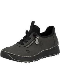 Sneaker Rieker, Damen, Gr. 36, grau (grau, schwarz), Nubuklederimitat, Textil, Schuhe Sneaker, Schn&uuml;rschuh, Halbschuh, Slipper mit Kontrastnaht, Topseller