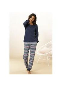 Pyjama Vivance DREAMS, Damen, Gr. 52/54, blau (navy), Single Jersey, Obermaterial: 100% Baumwolle, ethno, Basic, loose fit lang, Rundhals, eingesetzt, Homewear-Sets Pyjama, mit buntem Zick-Zack-Muster, Topseller