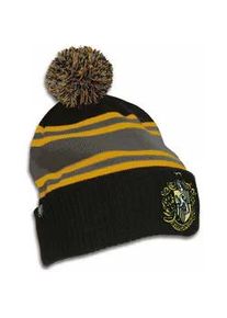 Strickm&uuml;tze logoshirt "Harry Potter - Hufflepuff", Damen, schwarz (schwarz, gelb), 100% Acryl, bestickt, M&uuml;tzen Strickm&uuml;tze, mit lizenzierter Stickerei