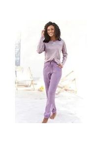 Pyjama Vivance DREAMS, Damen, Gr. 32/34, lila, Single Jersey, Obermaterial: 100% Baumwolle, bestickt, gestreift, Basic, bequem lang, Rundhals, Raglan&auml;rmel, Homewear-Sets Pyjama, mit garngef&auml;rbten Streifen