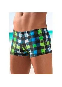 Boxer-Badehose Buffalo, Herren, Gr. 7, N-Gr, schwarz (schwarz, gr&uuml;n), Polyamid, kariert, Badehosen, in trendiger Karo-Optik