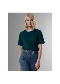 T-Shirt TRIGEMA "TRIGEMA T-Shirt mit Knopfleiste DELUXE Baumwolle", Damen, Gr. S, blau (saphir), Single Jersey, 100% Baumwolle, normal, ohne Ausschnitt, Shirts T-Shirt