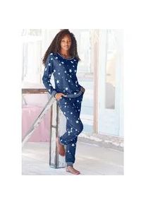 Pyjama Vivance DREAMS, Damen, Gr. 36/38, blau (dunkelblau, gemustert), Single Jersey, Obermaterial: 60% Baumwolle, 40% Polyester, gemustert, Basic h&uuml;ftlang, Rundhals, Rippb&uuml;ndchen, Homewear-Sets Pyjama, mit Sternedruck