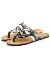 Zehentrenner Lascana, Damen, Gr. 38, silber (schwarz, silberfarben), Obermaterial: 100% Rindsleder. Decksohle: 100% Rindsleder. Laufsohle: 100% Synthetik, metallic, Schuhe Zehentrenner, Sandale, Pantolette aus Leder mit Korkfu&szlig;bett