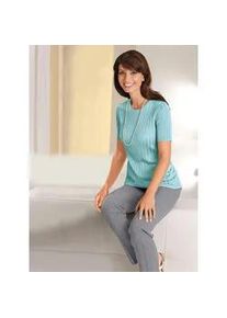 Classic Dog Kurzarmpullover CLASSIC "Pullover", Damen, Gr. 54, blau (aqua), 65% Viskose, 35% Baumwolle, unifarben, figurumspielend, Pullover