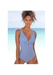 Badeanzug s.Oliver, Damen, Gr. 40, Cup C/D, blau (hellblau, wei&szlig;), Microfaser, Recycling-Polyester, gestreift, Badeanz&uuml;ge Badeanzug, mit V-Ausschnitt und Cut-Out