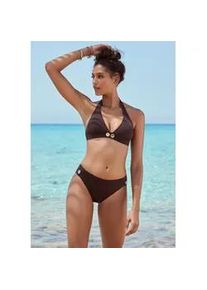 Triangel-Bikini Vivance, Damen, Gr. 34, Cup A/B, braun (dunkelbraun), Polyamid, unifarben, Bikini-Sets Triangel-Bikini, mit goldfarbenen Zierkn&ouml;pfen