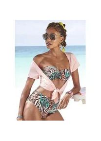 B&uuml;gel-Bandeau-Bikini-Top Venice Beach "Maia", Damen, Gr. 42, Cup D, gr&uuml;n (t&uuml;rkis, bedruckt), Microfaser, Polyamid, Bikini-Oberteile, mit trendigem Tierdruck