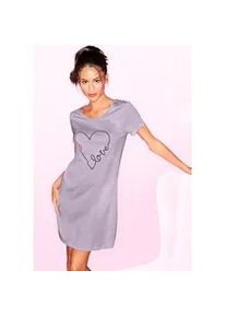 Bigshirt Vivance DREAMS, Damen, Gr. 32/34, lila, Single Jersey, Obermaterial: 50% Baumwolle, 50% Viskose, bedruckt, bequem kurz, Rundhals, eingesetzt,mit Umschlag, Shirts, mit Herzchendruck