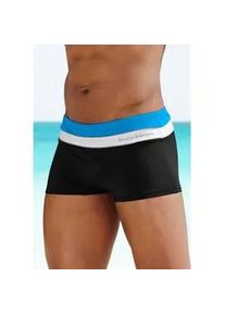 Boxer-Badehose Bruno Banani, Herren, Gr. 8, N-Gr, bunt (schwarz, t&uuml;rkis), Polyamid, Colorblocking, kontrastfarbene Details, Badehosen, mit Kontraststreifen