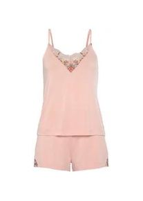 Shorty Lascana, Damen, Gr. 36/38, rosa (hellrosa), Single Jersey, Obermaterial: 95% Viskose, 5% Elasthan, unifarben mit Farbeinsatz, figurumspielend kurz, tiefer V-Ausschnitt, Homewear-Sets Shorty, mit h&uuml;bschen Spitzendetails
