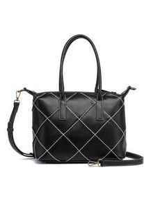 Schultertasche "Patches", Damen, Gr. B/H/T: 33cm x 25cm x 10cm onesize, schwarz, Polyurethan (PU), Collezione Alessandro, Taschen Schultertasche, handwerklich gefertigt mit Kontrastnaht