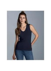 Tanktop TRIGEMA "TRIGEMA Tr&auml;gershirt aus Viskose", Damen, Gr. M, blau (navy), Single Jersey, 94% Viskose, 6% Elastan, Basic, lang, V-Ausschnitt, Tops Tanktop