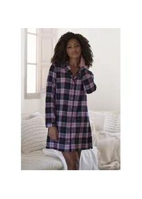 Nachthemd Vivance DREAMS, Damen, Gr. 34, N-Gr, pink (pink, grau, kariert), Flanell, Obermaterial: 100% Baumwolle, kariert, mehrfarbig, kurz, V-Ausschnitt, Kleider Nachthemd, aus kuschelig weichem Flanell