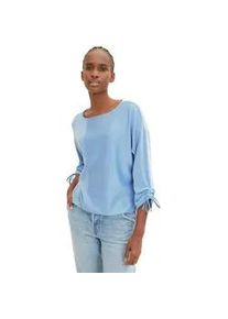 3/4-Arm-Shirt Tom Tailor DENIM, Damen, Gr. S (36), wei&szlig; (blau, wei&szlig;, gestreift), Single Jersey, Obermaterial: 58% Viskose, 38% Polyester, 4% Elasthan, gestreift, regular fit normal, Rundhals, verstellbar mit Bindeband, Shirts 3/4-Arm-Shirt, in feiner Rippoptik