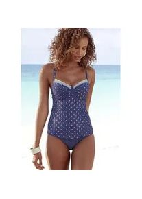 B&uuml;gel-Tankini-Top Lascana "Monri", Damen, Gr. 42, Cup C, bunt (blau, gelb, bedruckt), Recycling-Polyamid, bedruckt, gepunktet, Bikini-Oberteile, mit kontrastfarbenem Detail