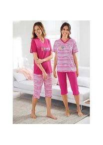 Schlafanzug Comtessa, Damen, Gr. 52/54, pink (fuchsia, fuchsia, geringelt), 100% Baumwolle, Homewear-Sets Schlafanzug