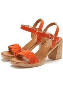 Riemchensandalette Lascana "Sandale, Sandalette, Sommerschuh", Damen, Gr. 35, orange, Obermaterial: 100% Rindsleder. Decksohle: 50% Lederimitat, 50% Polyester. Futter: 50% Lederimitat, 50% Polyester. Laufsohle: 100% Synthetik, unifarben, Schuhe, aus weichem Leder mit Blockabsatz