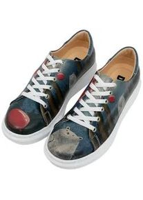 Plateausneaker DOGO "Myra Low-Top Sneaker Bear With A Balloon Damen Sneaker", Damen, Gr. 38, Normalschaft, blau, Lederimitat, Schuhe Plateausneaker, Handgefertigt