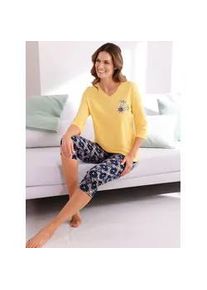 w&auml;schepur Schlafanzug W&Auml;SCHEPUR, Damen, Gr. 40/42, bunt (gelb, marine, bedruckt), 100% Baumwolle, Homewear-Sets Schlafanzug