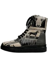 Schn&uuml;rboots DOGO "Future High Top Boots Believe In Your Wings Damen Stiefeletten", Damen, Gr. 38, Normalschaft, schwarz (schwarz, beige), Lederimitat, Schuhe Schn&uuml;rboots, Handgefertigt