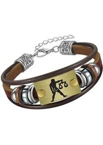 Armband Firetti "Schmuck Geschenk Armschmuck Armkette Edelstein Sternzeichen", bunt (edelstahlfarben, messingfarben, dunkelbraun, braun, grau, braun, grau), Armb&auml;nder, Damen, 20cm, Waage, Edelstahl Leder Messing, Edelstahl, Leder, Messing, Armband, Made in Germany - mit H&auml;matit - mit Holzimitat