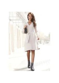Strickkleid Lascana, Damen, Gr. 36, N-Gr, beige (beige meliert), Rippstrick, Obermaterial: 50% Viskose, 25% Polyamid, 25% Polyester, meliert, figurumspielend kniefrei, herzf&ouml;rmiger Ausschnitt, Kleider Strickkleid, und V-Ausschnitt, Herbst- Winterkleid, casual-elegant