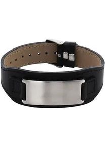 Armband Firetti "Schmuck Geschenk Lederarmband mit ID-Platte verstellbar", schwarz (edelstahlfarben, schwarz), Armb&auml;nder, Damen, 22cm, Edelstahl Leder, Edelstahl, Leder, Armband