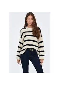 Jacqueline de Yong Strickpullover JDY "JDYJUSTY L/S STRIPE PULLOVER KNT NOOS", Damen, Gr. XS, schwarz (eggnog stripes:schwarz), Strick, Obermaterial: 100% Polyacryl, gestreift, normal, Rundhals, Rippstrickb&uuml;ndchen, Pullover Strickpullover